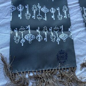 Dolce Gabbana key print green cravat scarf kerchief fringes 2015